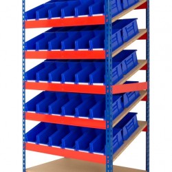 Rivet Racking Kanban Shelving With 60 x Plastic Bins