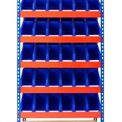Rivet Racking Kanban Shelving With 60 x Plastic Bins