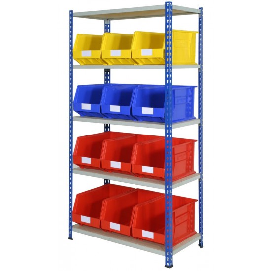 J Rivet Boltless Shelving With (12 x ARTB50) Bins J Rivet Boltless Shelving With (12 x ARTB50) Bins