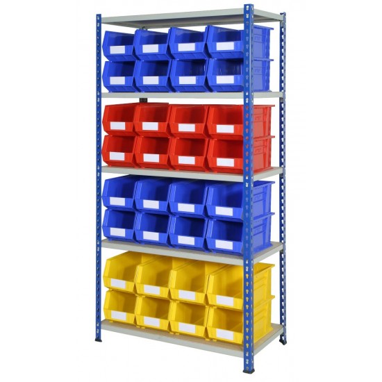 J Rivet Boltless Shelving With (32 x ARTB40) Bins J Rivet Boltless Shelving With (32 x ARTB40) Bins