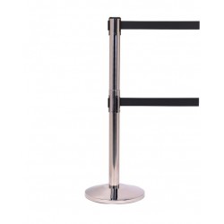 Queue-Master Twin Retractable Belt Barrier Polished Stainless Steel 