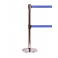 Queue-Master Twin Retractable Belt Barrier Polished Stainless Steel 