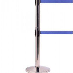 Queue-Master Twin Retractable Belt Barrier Polished Stainless Steel 