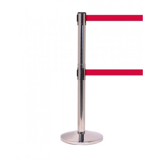 Queue-Master Twin Retractable Belt Barrier Polished Stainless Steel Queue-Master Twin Retractable Belt Barrier Polished Stainless Steel